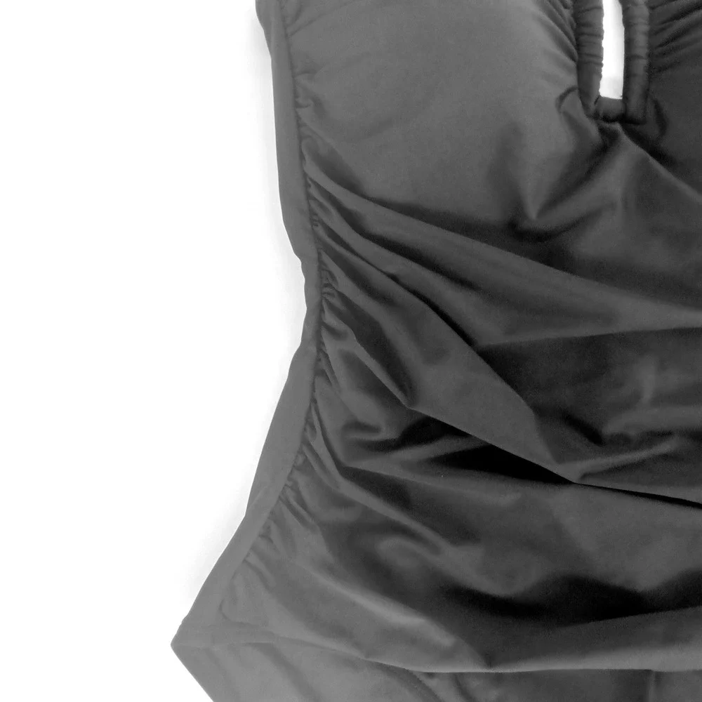 DKNY Black Bandeau One Piece Swimsuit Ruched U-Bar DI4MS605 Mens L - Picture 4 of 9